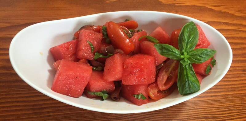 Tomato and Watermelon Salad with Olive Oil and Basil