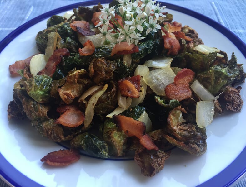 Brussels Sprouts with Bacon and Caramelized Garlic