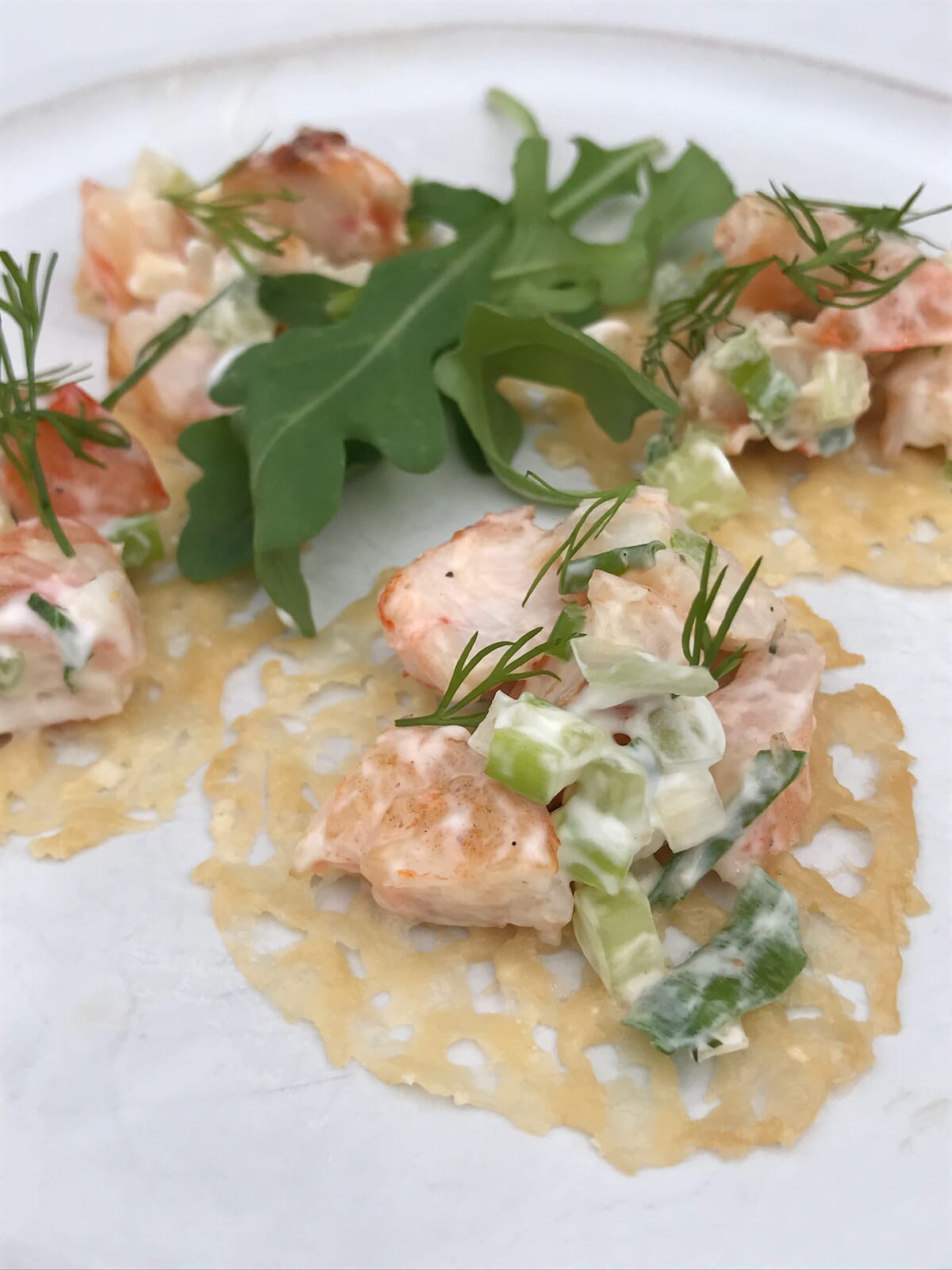 Shrimp Salad on Parmesan Crisp Rounds