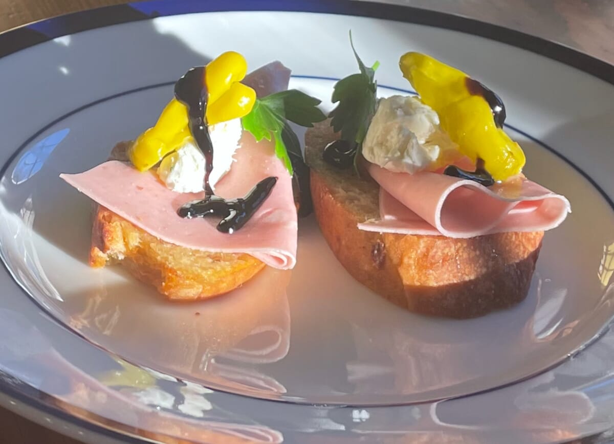 Mortadella With Herbed Cream Cheese And Pepperoncino Crostini