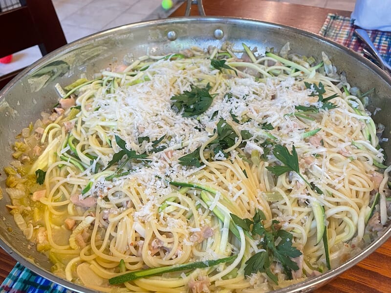 Almost A One Pan Dish - Spaghetti & Zoodles With Clam Sauce